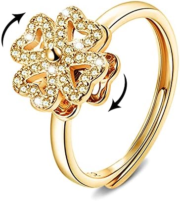 Lucky Four-leaf Clover Rotating Anxiety Ring – Spinner Fidget Ring For Stress Relief