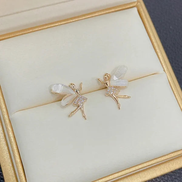 Fashion Cute Flower Wings Elf Stud Earring For Women Girls