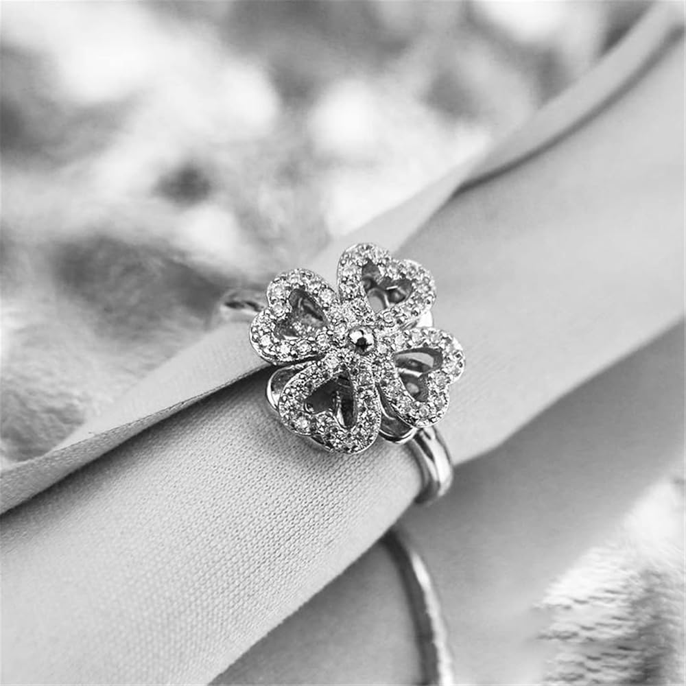 Lucky Four-leaf Clover Rotating Anxiety Ring – Spinner Fidget Ring For Stress Relief