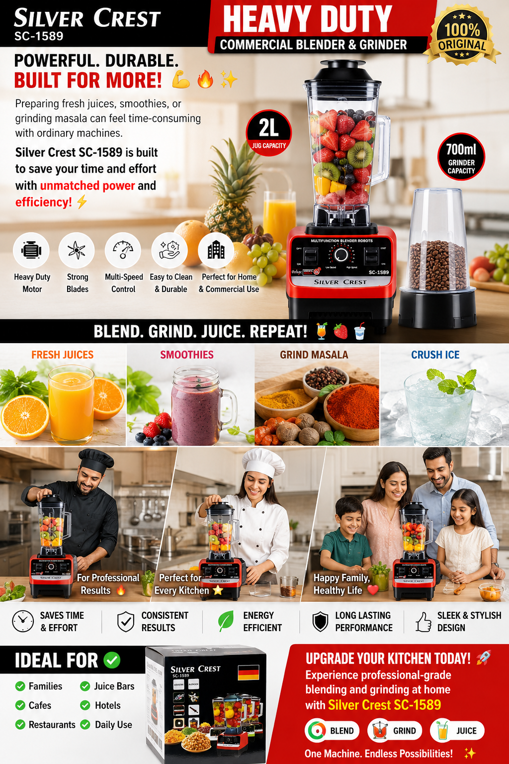 🔥 Silver Crest SC-1589 Heavy Duty Blender & Grinder 🔥