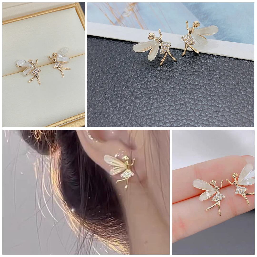 Fashion Cute Flower Wings Elf Stud Earring For Women Girls